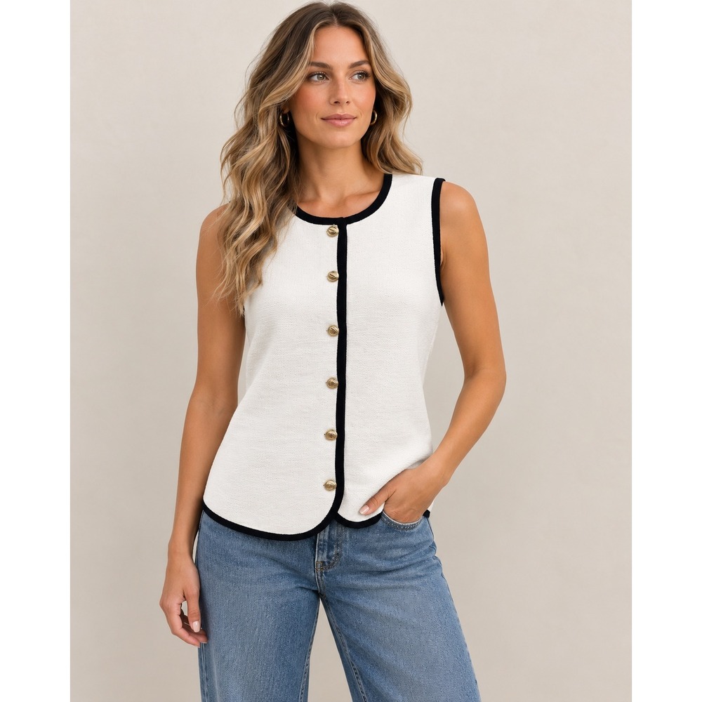Abercrombie & Fitch Mara High-V LuxeLoft Sweater Vest‎ White Black Size Large